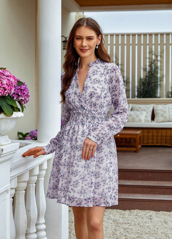 Комбинированное кэжуал платье на запах, клеш SHEIN с цветочным принтом