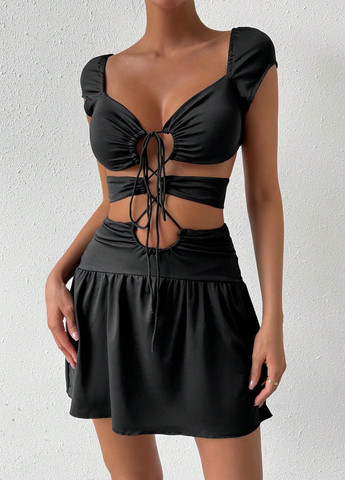 Черное кэжуал платье SHEIN однотонное