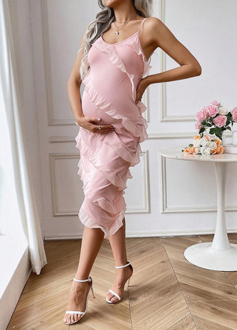 Светло-розовое коктейльное платье для беременных платье-комбинация, силуэтная, с открытой спиной SHEIN однотонное