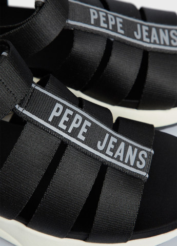 Черные вьетнамки Pepe Jeans на липучке с логотипом