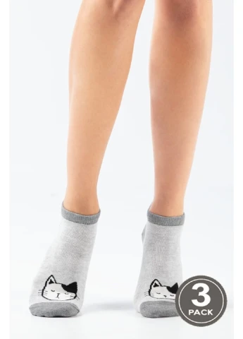 Сірі шкарпетки жіночі бавовняні socks low 103 (3пари) Legs кішки (254993892)