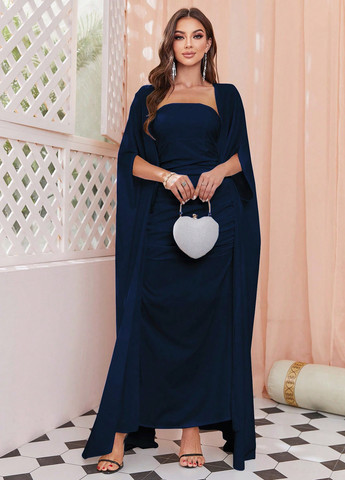 Темно-синій літній комплект (сукня, накидка) SHEIN