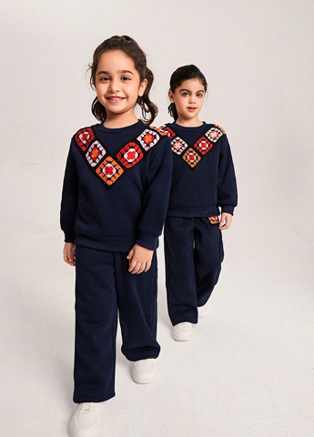 Темно-синий демисезонный костюм (свитшот, брюки) брючный SHEIN