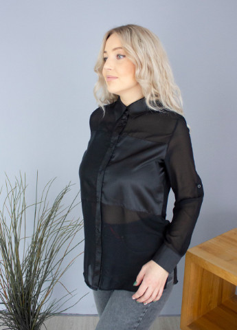 Сорочка жіноча чорна атласна з сіткою MDG (256365342)
