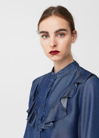 Синяя кэжуал рубашка однотонная Mango