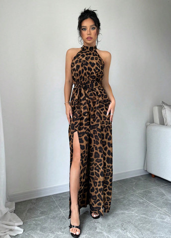 Коричнева вечірня, кежуал сукня в грецькому стилі SHEIN леопардовий