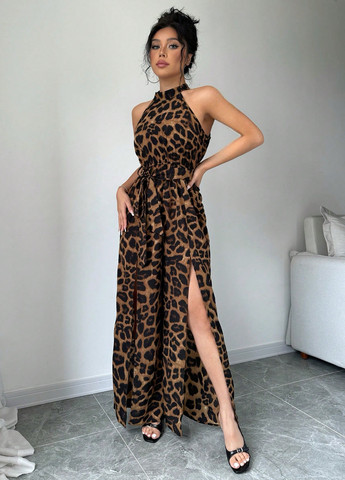 Коричнева вечірня, кежуал сукня в грецькому стилі SHEIN леопардовий