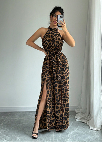 Коричнева вечірня, кежуал сукня в грецькому стилі SHEIN леопардовий