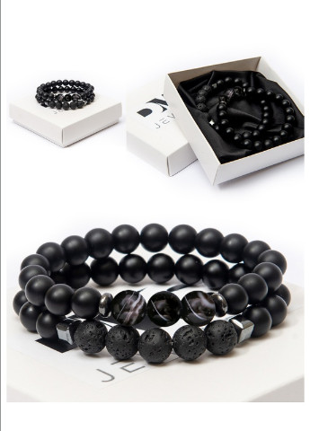 Подвійний браслет із натуральних каменів шунгіт, гематит, лава, чорный агат DOUBLE BLACK AGAT TRIPLE DMS Jewelry (253394350)