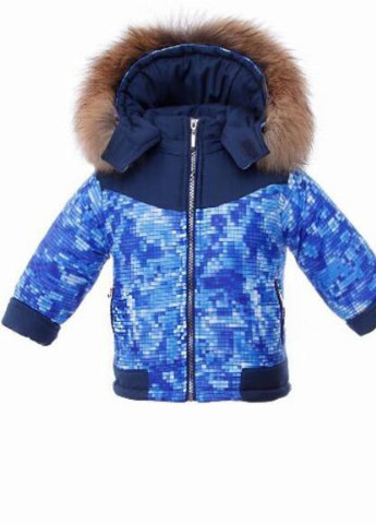 Синій комплект (куртка + напівкомбінезон) с натуральним хутром Pilguni