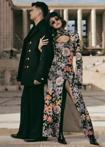 Чорна кежуал сукня а-силует, сукня-водолазка H&M х Rabanne з квітковим принтом