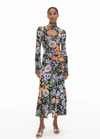 Чорна кежуал сукня а-силует, сукня-водолазка H&M х Rabanne з квітковим принтом