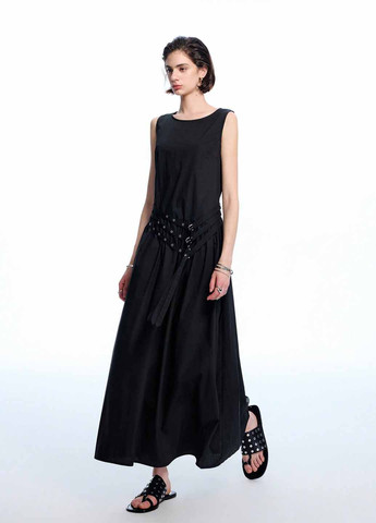 Черное кэжуал платье а-силуэт SHEIN однотонное