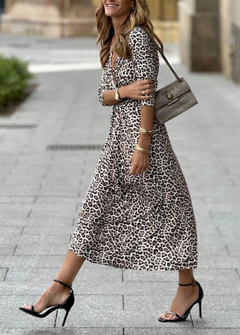 Белое кэжуал платье а-силуэт SHEIN леопардовый