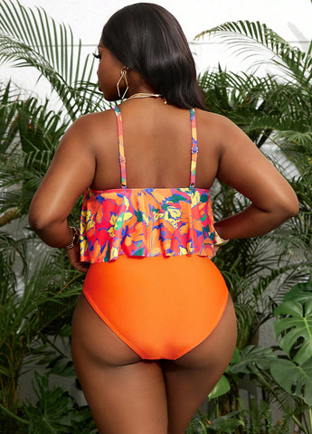 Оранжево-красный летний купальник (лиф, трусики) танкини, раздельный SHEIN