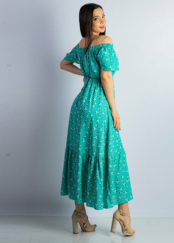 Мятное кэжуал платье с открытыми плечами Time of Style с цветочным принтом