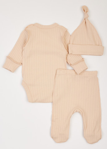 Бежевий демісезонний комплект (боді, повзунки, шапка) KRAKO