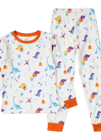 Бежевая зимняя пижама утепленная "динозаврики" кофта + брюки KRAKO