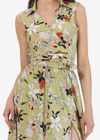 Салатовое кэжуал платье на запах Lila Kass с цветочным принтом