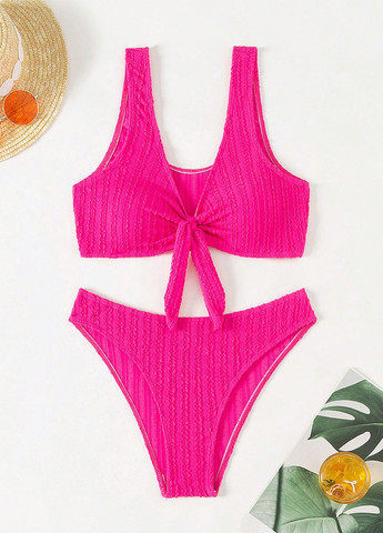 Фуксиновый летний купальник (лиф, трусики) танк, раздельный SHEIN