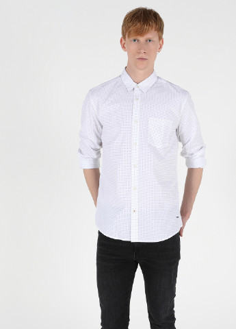 Белая кэжуал рубашка с геометрическим узором Colin's
