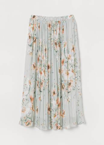 Мятная кэжуал цветочной расцветки юбка H&M клешированная, плиссе