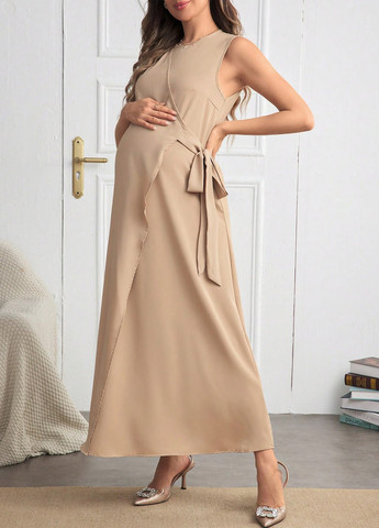 Бежевый демисезонный комплект для беременных (платье, кардиган) SHEIN