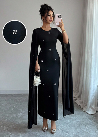 Чорна святковий сукня сукня-кейп, футляр SHEIN однотонна