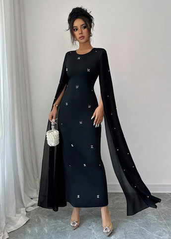 Чорна святковий сукня сукня-кейп, футляр SHEIN однотонна