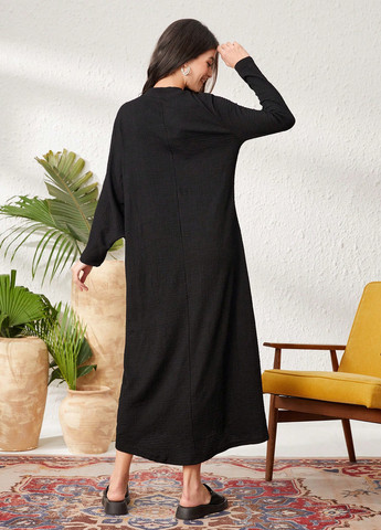 Черное кэжуал платье оверсайз SHEIN однотонное