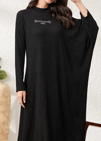 Черное кэжуал платье оверсайз SHEIN однотонное