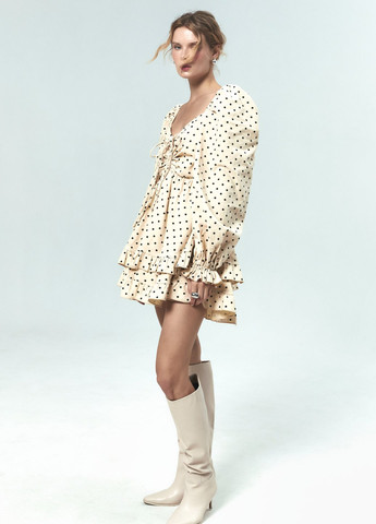 Бежевое кэжуал платье клеш Gepur в горошек