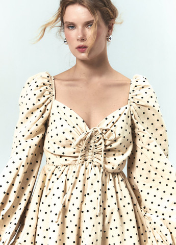 Бежевое кэжуал платье клеш Gepur в горошек