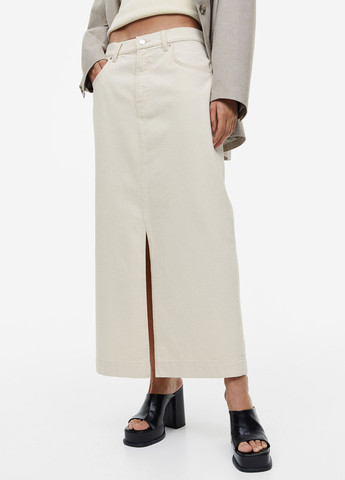 Кремовая джинсовая, кэжуал однотонная юбка H&M