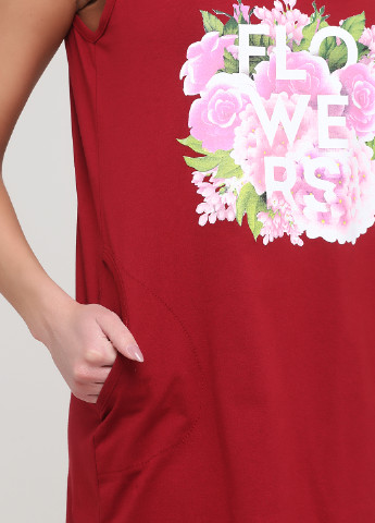 Бордова домашній сукня Трикомир з квітковим принтом