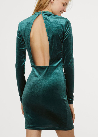 Темно-зелена коктейльна сукня з відкритою спиною H&M однотонна