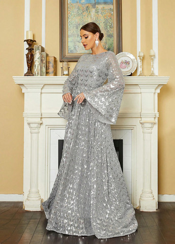 Сіра святковий, вечірня сукня з відкритою спиною SHEIN однотонна