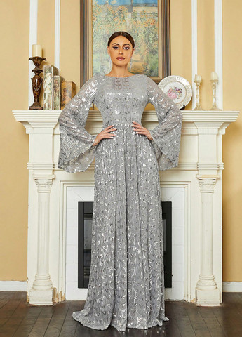 Сіра святковий, вечірня сукня з відкритою спиною SHEIN однотонна