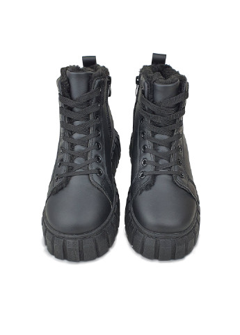 Зимние женские зимние ботинки черные на платформе и шнуровке Fashion из искусственной кожи