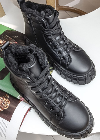 Зимние женские зимние ботинки черные на платформе и шнуровке Fashion из искусственной кожи
