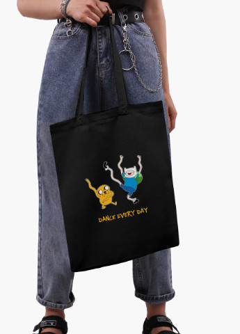 Еко сумка шоппер чорна Фінн і Джейк пес Час Пригод (Adventure Time) (9227-1580-BK) екосумка шопер 41*35 см MobiPrint (216642106)