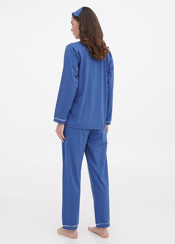 Синяя всесезон пижама (лонгслив, брюки, маска для сна) лонгслив + брюки Lucci
