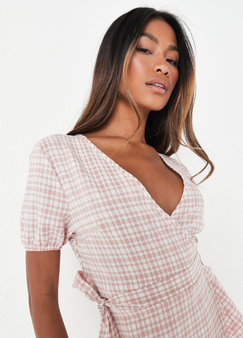 Комбинированное кэжуал платье на запах Missguided в клетку