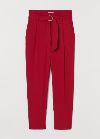 Вишневые кэжуал демисезонные зауженные, укороченные брюки H&M
