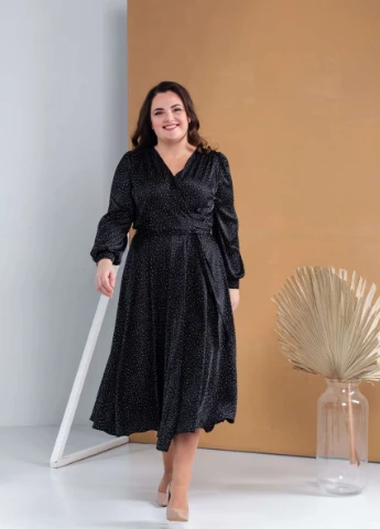 Чорна вечірня плаття на запах JadFashion в горошок
