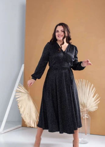Чорна вечірня плаття на запах JadFashion в горошок