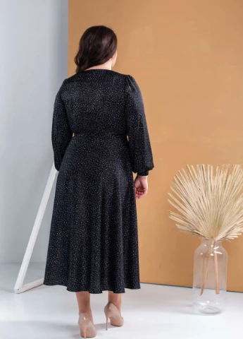 Чорна вечірня плаття на запах JadFashion в горошок