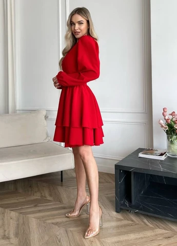 Красное кэжуал платье клеш No Brand однотонное