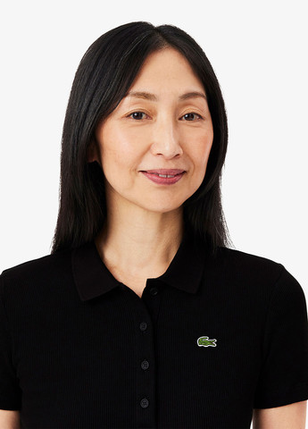 Черная женская футболка-поло Lacoste однотонная