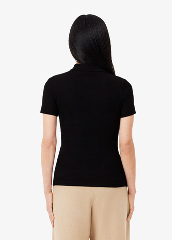 Черная женская футболка-поло Lacoste однотонная